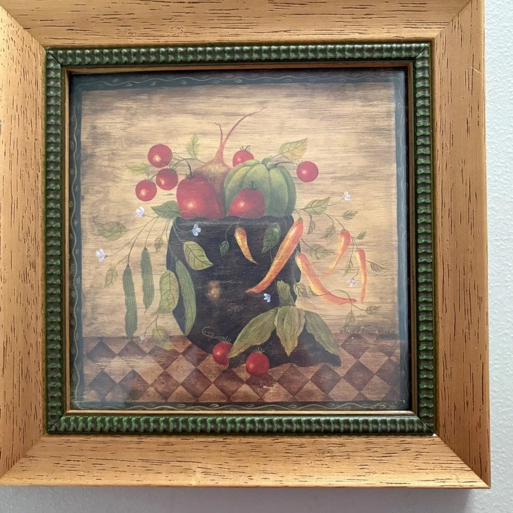 Valerie Evers Wenk Fruit Bowl‎ Framed Art Prints Set of 2 Country Folk Art 8x8